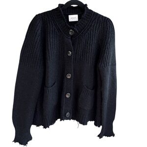 DONDUP Unfinished Style edges black wool buttoned cardigan 42